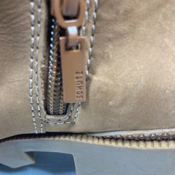 NWOT Schutz Xayane Waterproof Lace-Up Side-Zip Boots, Tan, Womens Sz. 9B - Picture 10 of 12